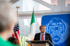 Consul General of Ireland in New York Ciarán Madden spoke at a news conference held on June 14 to introduce a new mural of renowned author and poet James Joyce in downtown Buffalo. Photographer: Meredith Forrest Kulwicki