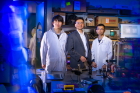 Shenqiang Ren (center), UB researcher in the Department of Mechanical and Aerospace Engineering, Department of Chemistry and RENEW Institute, led a new study on magneto-ionics. Zheng Li (left) and Yulong Huang (right), postdoctoral researchers in mechanical and aerospace engineering, are among the co-authors. 