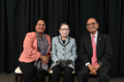 Supreme Court Justice Ruth Bader Ginsburg with Mrs. Kamlesh Tripathi and UB President Satish K. Tripathi. Photo: Nancy J. Parisi. 