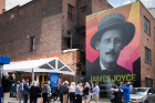 UB's 36-foot-tall mural of renowned author and poet James Joyce outside of the LoTempio P.C. Law Group building . UB is proud to hold the James Joyce Collection, the world’s largest and most comprehensive collection of manuscripts and works by and about the renowned Irish author. Photographer: Meredith Forrest Kulwicki