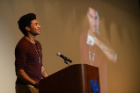 Nuclear medicine major Zach Chung talks about his quote — "Nothing Really Matters" — at the DearWorld event in the Student Union Theater. "You get to choose what has power over you," he said. Photo: Nancy J. Parisi