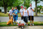 From left: Pitching in are Daniel Shaw; block club member Candy Hayes, with her dog, Bailey; Sarah Galfand; Phyllis Floro; and Jude Butch. Photo: Douglas Levere