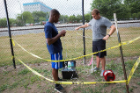 Also participating in the research are, from left to right, Chimere Alozie, a civil engineering major and Thomas Glose, a PhD student in Lowry’s lab. Here, they use a pump to collect groundwater.