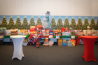 Gifts for more than 40 needy families fill a room in Allen Hall. Photo: Douglas Levere
