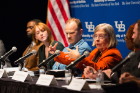 UB panelists listen to Theda Skocpol (in orange), keynote speaker at this year’s "Critical Conversations" presidential speaker program.