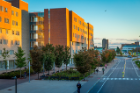 The late-afternoon sun lights Greiner Hall looking toward the Student Union. That's Clemens Hall in the background.