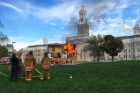 The event concluded with a simulated dorm room fire to demonstrate how quickly fires can spread and how to guard against them. Photo: Andrew Fischer