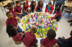 Buffalo-area architects Paul Murawski and Deanna Ernst, along with current UB architecture and planning students Kassandra Hazelhurst and Emily Minkowitz, worked with pupils from Alina Clark's elementary school class.