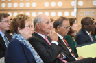 From left: Peggy and Jeremy Jacobs, President Tripathi, Lt. Gov. Kathy Hochul and Mayor Byron Brown listen to opening remarks. Photo: Nancy J. Parisi
