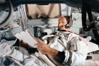 Command Module pilot Michael Collins practices in the CM simulator on June 19, 1969, at Kennedy Space Center. Photo: NASA