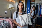 Melanie Mangar, Westchester, N.Y.: “This M pillow is the first thing I got for my dorm room. It reminds me of my mom because she bought it for me.” 