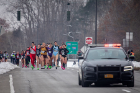 Runners make their way down the Audubon Parkway near the I-990 interchange and the Ellicott Complex. It was a little chilly for the race: Friday's high was 36. Photo: Meredith Forrest Kulwicki