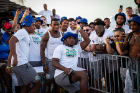 Another friendly competition between UB and UNC Charlotte — this time a dance contest — took place during the Beach Bash at the Atlantis Paradise Island Bahamas. Performing are (from left) wide receiver Trevor Wilson, linebacker — and pinball champion — Max Michel and cornerback Larry Robbins. Photo: Meredith Forrest Kulwicki