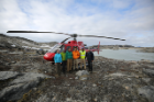 Left to right: Scientists Alia Lesnek, Jessica Badgeley, Allison Cluett, Brandon Graham, Nicolás Young, and Jason Briner in Greenland. Lesnek, Badgeley, Cluett, Young and Briner, who led the study, are among co-authors of the new paper in Nature. Credit: Jason Briner
