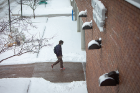 Over on the North Campus, a student makes their way to the Student Union.