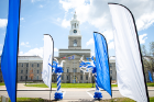 The annual award’s ceremony — the first school-wide, in-person event since the start of the pandemic last spring — felt more like a pep rally this year, as attendees were handed blue cowbells for COVID-safe cheering and entered the grounds through an archway of blue and white balloons.