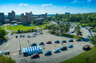 An aerial view of cars lined up to check in at the Ellicott Complex. Photo: Douglas Levere