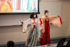 First-years Ming Lian and Katherine Foote model traditional Chinese Hanfu.
