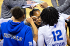 Coach Felisha Legette-Jack pumps up the team. UB led for all but 1:20 of the game and assisted on 24-of-33 made field goals, a season-high.