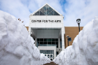 Nearby, at the Center for the Arts, the mounds of snow flank a narrow path to the door. Photo: Meredith Forrest Kulwicki