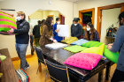 The volunteers also stuffed brightly colored pillowcases.