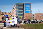 The Pride March made its way past Greiner Hall toward the Student Union.