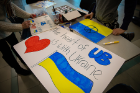 On March 29, the UB community gathered in the Student Union to make signs of support for the people of Ukraine and those affected by the war there.