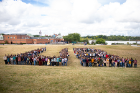 In an unplanned moment, the international students formed a giant "UB" on the Special Events Lawn near the Student Union.
