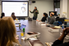 On Wednesday, scholars met with faculty in Park Hall to share their research. Here, Daniel Morales-Armstrong shares his research focused on emancipation and memory in 19th-century Puerto Rico. Photo: Meredith Forrest Kulwicki