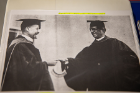 One of the artifacts in the pop-up exhibit is a photo of University of Buffalo Council Chair Walter P. Cooke (right) presenting the keys to Foster Hall to a smiling Capen during the dedication of the building.