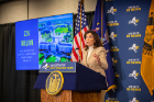 Gov. Kathy Hochul talked about the Executive Budget, which includes $100 million for new and renovated research buildings, laboratories and state-of-the-art instrumentation at UB.