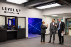 Tripathi and Weber (right) then took the chancellor on a walking tour of One World Café, Silverman Library, LevelUp Esports Arena and the Institute for Artificial Intelligence and Data Science.