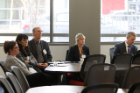Kim Larkin (CRIA), Shuko Tamao (UB History), Kenneth E. Leonard (CRIA), Jennifer Read (UB Psychology) and NYS Senator Chris Jacobs listen to welcoming comments