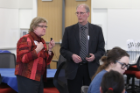CRIA director Kenneth E. Leonard looks on as Nancy Nielsen (JSMBS, UB) answers a question