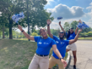 Welcome Weekend leaders welcoming new students and their families to campus with True Blue Spirit! 