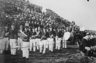 The Varsity Marching Band performs at a football game during the 1923-24 season.