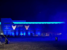 The Center for the Arts on North Campus is glowing #UBTrueBlue for Homecoming and family weekend!