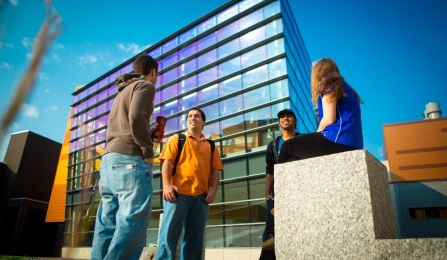 students outside Davis Hall. 