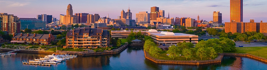 Aerial view of the downtown Buffalo waterfront. 