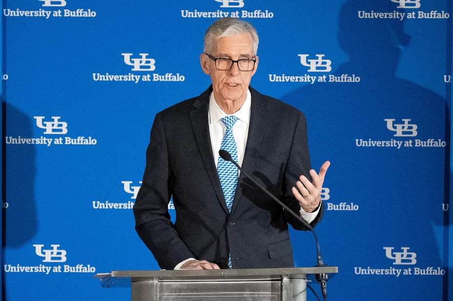 SUNY Distinguished Professor Tim Murphy speaking at press conference. 