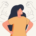 Concept of a power pose&mdash;woman stands with her hands on her hips. 