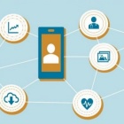 Illustration incorporating a cellphone with connecting lines to icons representing medical events. 