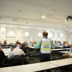 Emergency preparedness training in a conference room. 
