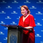 Amy Schnider delivers remarks during her Distinguished Speakers Series appearance. 