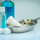 First aid items needed to treat a wound. 