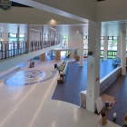 Overhead view of the newly renovated Student Union entryway and lounge spaces. 