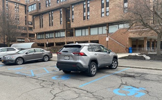 Accessible parking in the Gane Terrace parking lot. 
