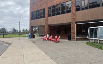 Path in front of Jacobs that leads to the barrier-free entrance. 