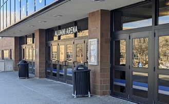 Barrier-free entrance on the east side of Alumni Arena. 