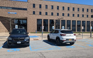 Accessible parking on the south side of Baird Hall, near Mary Talbert Way. 
